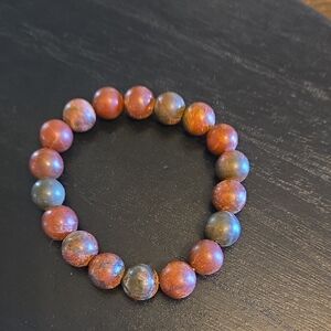 Elegant Red Creek Jasper 6mm and Green Beaded Stretch Bracelet